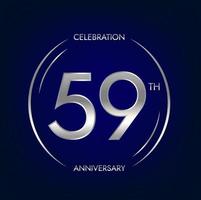 59 Jubiläum. neunundfünfzig Jahre Geburtstag Feier Banner im Silber Farbe. kreisförmig Logo mit elegant Nummer Design. vektor