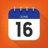 juni dag 16. siffra sexton på en vit papper med blå Färg gräns på en orange bakgrund vektor. vektor