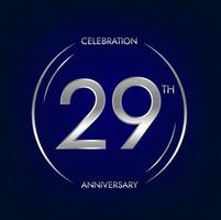 29 Jubiläum. neunundzwanzig Jahre Geburtstag Feier Banner im Silber Farbe. kreisförmig Logo mit elegant Nummer Design. vektor