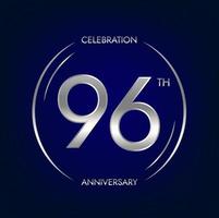 96 Jubiläum. sechsundneunzig Jahre Geburtstag Feier Banner im Silber Farbe. kreisförmig Logo mit elegant Nummer Design. vektor