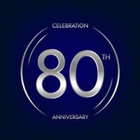80 .. Jubiläum. achtzig Jahre Geburtstag Feier Banner im Silber Farbe. kreisförmig Logo mit elegant Nummer Design. vektor