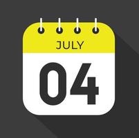 Juli Tag 4. Nummer vier auf ein Weiß Papier mit Gelb Farbe Rand auf ein schwarz Hintergrund Vektor. vektor
