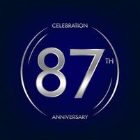 87 .. Jubiläum. siebenundachtzig Jahre Geburtstag Feier Banner im Silber Farbe. kreisförmig Logo mit elegant Nummer Design. vektor