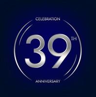 39 .. Jubiläum. neununddreißig Jahre Geburtstag Feier Banner im Silber Farbe. kreisförmig Logo mit elegant Nummer Design. vektor