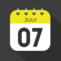 Juli Tag 7. Nummer Sieben auf ein Weiß Papier mit Gelb Farbe Rand auf ein schwarz Hintergrund Vektor. vektor