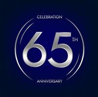 65 .. Jubiläum. fünfundsechzig Jahre Geburtstag Feier Banner im Silber Farbe. kreisförmig Logo mit elegant Nummer Design. vektor