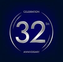 32 Jubiläum. zweiunddreißig Jahre Geburtstag Feier Banner im Silber Farbe. kreisförmig Logo mit elegant Nummer Design. vektor