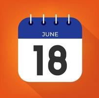 juni dag 18. siffra arton på en vit papper med blå Färg gräns på en orange bakgrund vektor. vektor