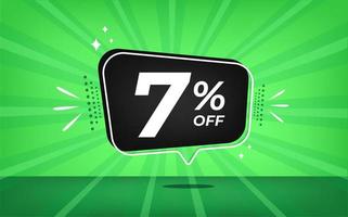 7 procent av. grön baner med sju procent rabatt på en svart ballong för mega stor försäljning. vektor