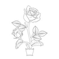 Rose Blume Färbung Seite und Buch Hand gezeichnet Linie Kunst Illustration schön Blume schwarz und Weiß Zeichnung Vektor