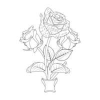 Rose Blume Färbung Seite und Buch Hand gezeichnet Linie Kunst Illustration vektor