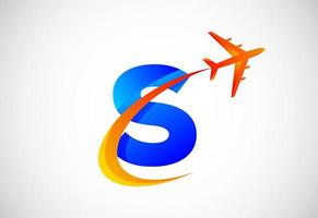 första s alfabet med en susa och flygplan logotyp design. lämplig för resa företag eller företag vektor