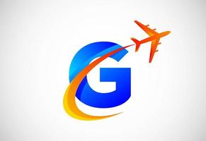 Initiale G Alphabet mit ein rauschen und Flugzeug Logo Design. geeignet zum Reise Unternehmen oder Geschäft vektor