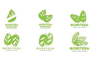 monstera adansonii-blattlogo, grünpflanzenvektor, baumvektor, seltene blattillustration vektor