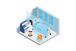 modern isometrisk medicinsk sjukhus säng patient rum isometrisk. hälsa familj liv vård patient sjukdom sjukhus. lämplig för diagram, infografik, spel tillgång, och Övrig grafisk relaterad tillgångar vektor