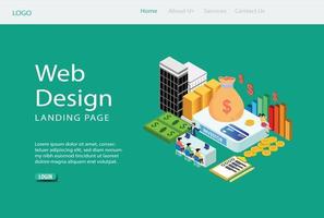 modern isometrisk webb landning sida uppkopplad bank illustration, webb banderoller, lämplig för diagram, infografik, bok illustration, spel tillgång, och Övrig grafisk relaterad tillgångar vektor