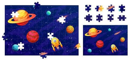 Puzzle Puzzle Raum Spiel Stücke, Raumschiff, Sterne vektor