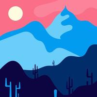 platt abstrakt ikon, klistermärke, knapp med öken, färgad berg, Sol, kaktusar i neon blå och rosa färger vektor
