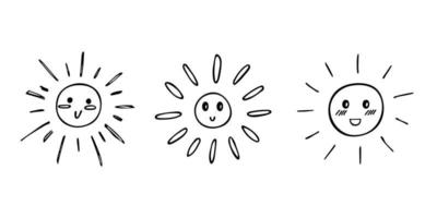 hand gezeichnetes glückliches sonne emoji. Sommer-Doodle-Set. Vektorelemente für Design vektor