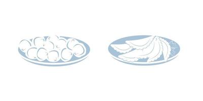 uppsättning av ritad för hand hemlagad klimpar, dumplings. traditionell bakverk maträtt med fyllning. vektor