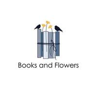 Logodesign für Buchhandlung. Bücher, Blumen und Vogelvektorlogo. vektor