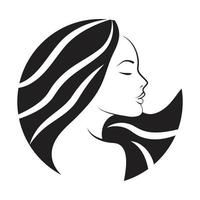 kvinna med lång svart hår ikon design. vektor ikon emblem för skönhet industri. cirkel ikon.