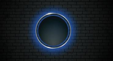 Blau Neon- Kreis auf Grunge Backstein Mauer Hintergrund. Vektor retro Design