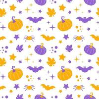 Halloween nahtlos Muster. Vektor Illustration von Urlaub Ornament mit Kürbis, Schläger, Spinne. Verpackung Papier und Textil- Design.