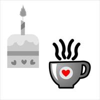 Kuchen und Tasse mit Liebe Ornament zum Valentinstag Veranstaltung vektor