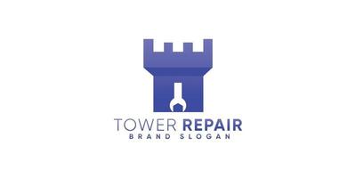 Turm Reparatur Logo mit modern Stil Prämie Vektor