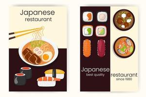 japansk restaurang posters uppsättning med annorlunda mat. vektor illustration.