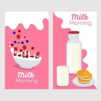 Sozial Medien Geschichten Vorlage mit Milch Frühstück vektor