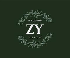 zy initialer brev bröllop monogram logotyper samling, hand dragen modern minimalistisk och blommig mallar för inbjudan kort, spara de datum, elegant identitet för restaurang, boutique, Kafé i vektor