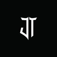 jt-Monogramm-Buchstaben-Logo-Band mit Schild-Stil auf schwarzem Hintergrund isoliert vektor