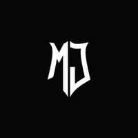 mj Monogramm Brief Logo Band mit Schild Stil isoliert auf schwarz Hintergrund vektor