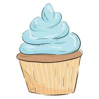 Süss Cupcake mit Creme, Dessert Vektor Karikatur isoliert Illustration.