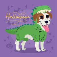 isoliert süß Hund mit ein Halloween Dinosaurier Kostüm Vektor