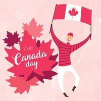 glücklich Junge Karikatur winken ein Flagge von Kanada glücklich Kanada Tag Vektor