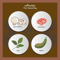 4 av grundläggande Ingredienser av thai mat matlagning vektor