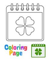 Färbung Seite mit Kalender mit Kleeblatt zum Kinder vektor
