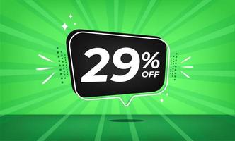29 procent av. grön baner med tjugonio procent rabatt på en svart ballong för mega stor försäljning. vektor