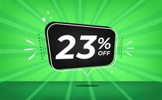 23 procent av. grön baner med tjugotre procent rabatt på en svart ballong för mega stor försäljning. vektor