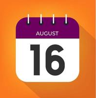 augusti dag 16. siffra sexton på en vit papper med lila Färg gräns på en orange bakgrund vektor