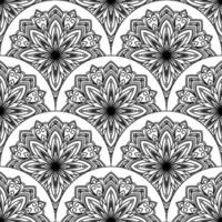 abstrakt Mandala Fisch Rahmen nahtlos Muster. Zier Fliese, Mosaik Hintergrund. Blumen- Patchwork Unendlichkeit Karte. Arabisch, indisch, Ottomane Motive. vektor