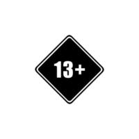tecken av vuxen endast ikon symbol för tretton plus eller 13 plus ålder. vektor illustration