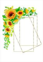 abstrakt blomma trendig botanisk ram solros höst vägg konst vild blommig växter blad . vektor