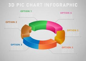 3d infographics sex alternativ paj Diagram diagram. illustration, vektor. där är många ljus färger. och där är en ljus ljus grå lutning bakgrund vektor