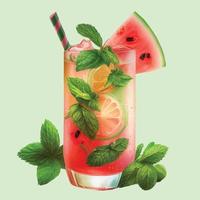 realistisch gesund Wassermelone Cocktail mit Scheiben Wassermelone und Minze vektor