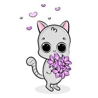 süß Katze halten ein Strauß von Blumen vektor