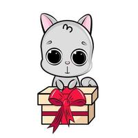 süß Katze mit Geschenk Box vektor